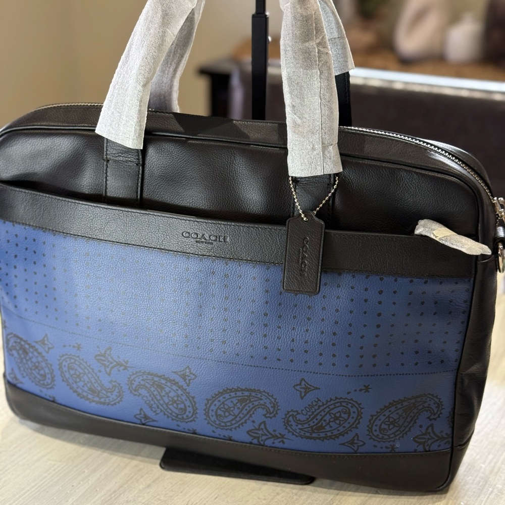 Coach Hamilton Blue and Black Paisley Leather Briefcase - Picture 2 of 13